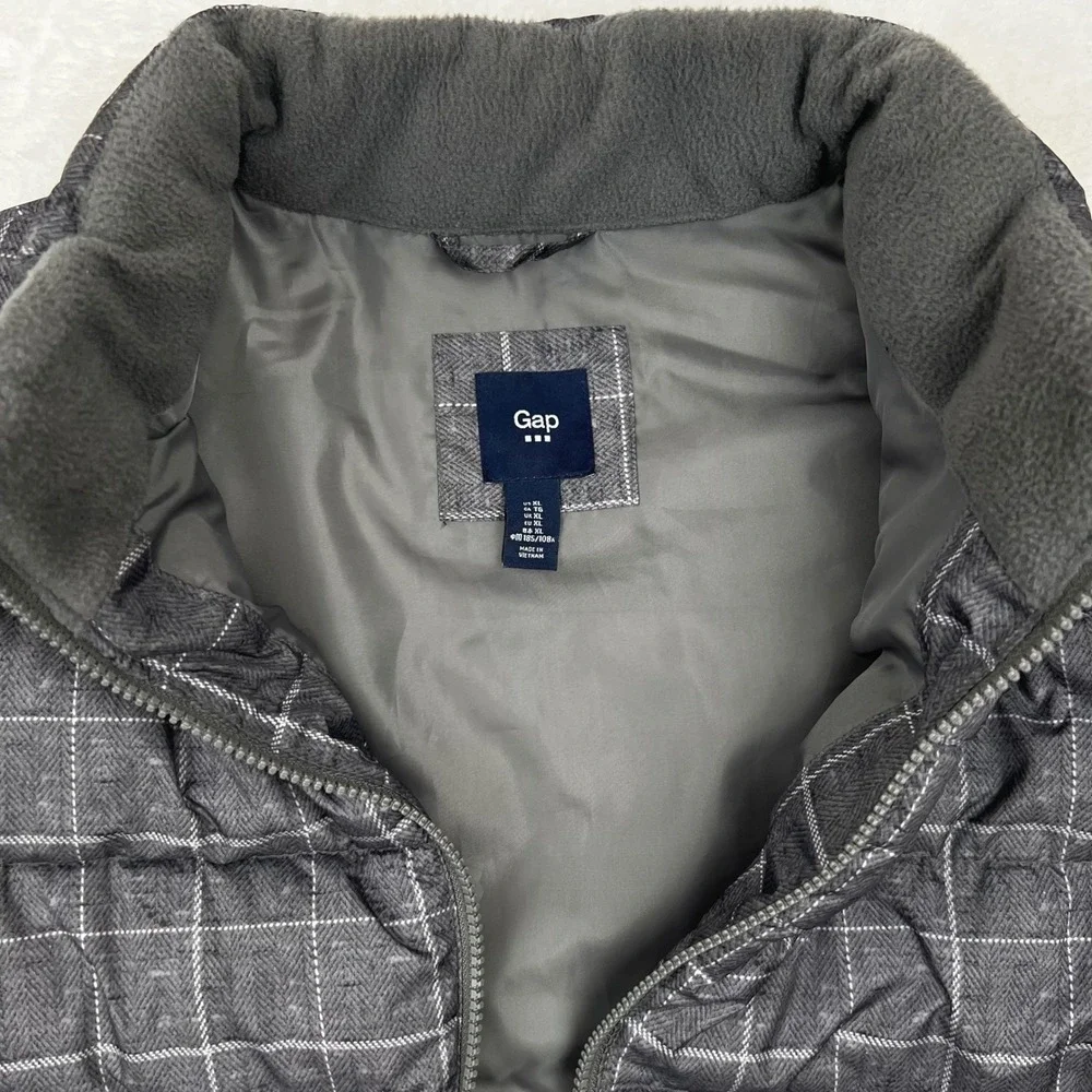 GAP Puffer Vest Full Zip Men's XL Quilted Lined‎ Sleeveless Outerwear Gray Grid